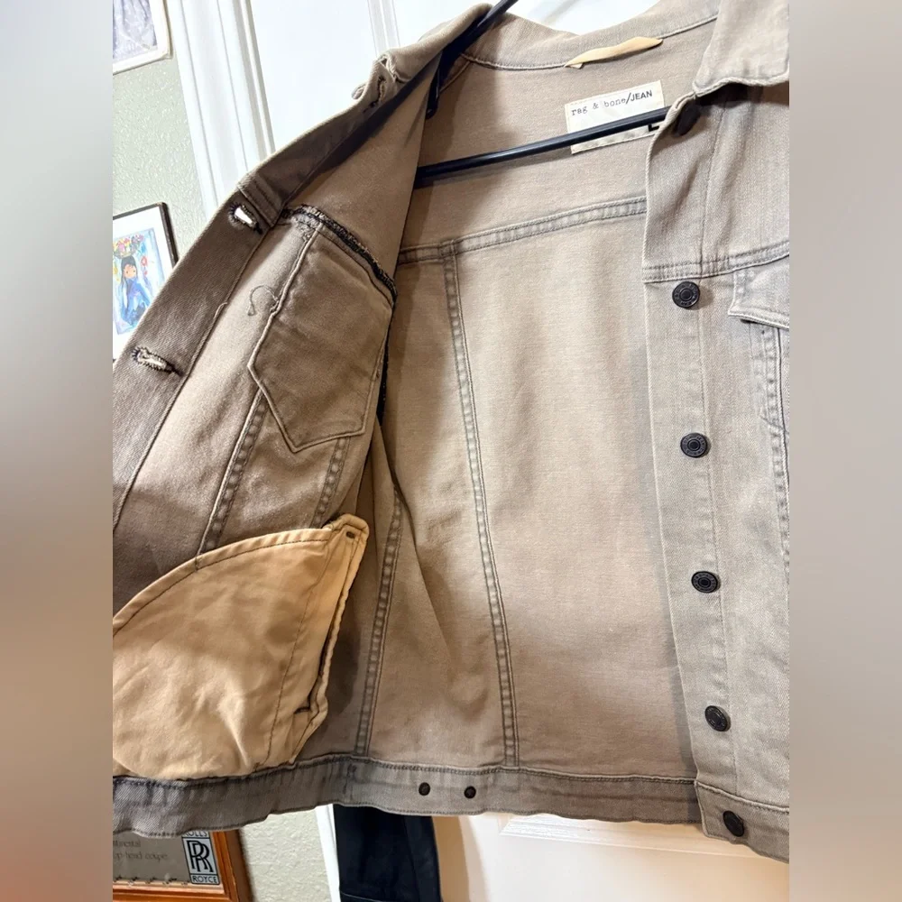 RAG & BONE Iron Denim & Genuine Lamb Leather Sleeve Jacket - Large - Picture 12 of 16
